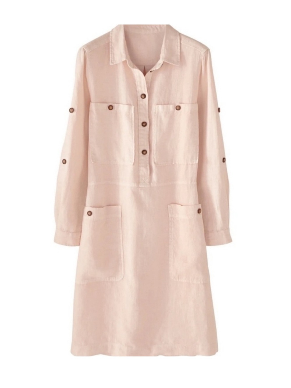 Wrap London Dress Womens 10 Blush Pink 100% Linen Long Sleeve Utility Shirtdress